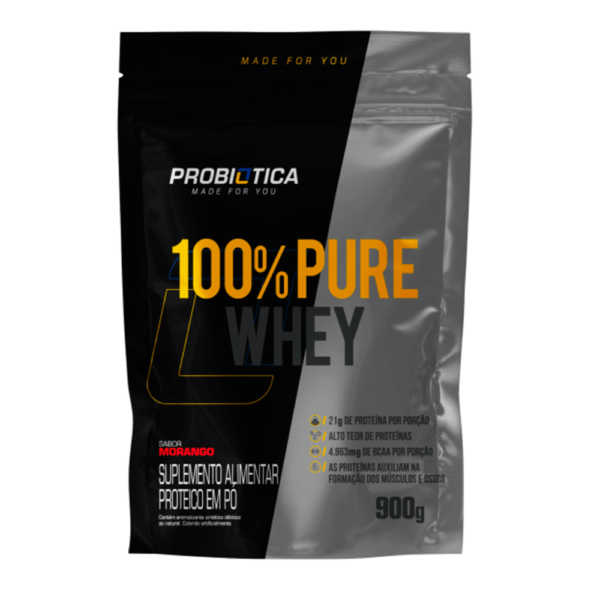 100% Pure Whey Refil 900g - Probiótica Morango